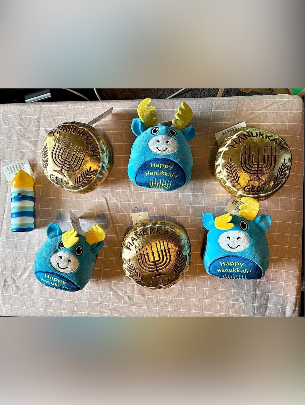 Hanukkah plush and rubber dog toys assortment